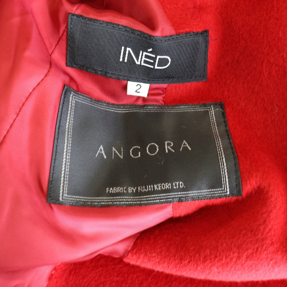NO BRAND(ノーブランド) INED イネド アンゴラウール 比翼ボタン ジャケット ショート コート レッド レディース