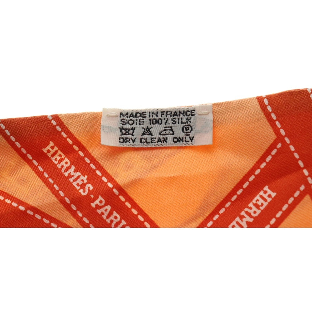 HERMES(エルメス) ツイリー ボルデュック ロゴ 総柄プリント シルク スカーフ オレンジ
