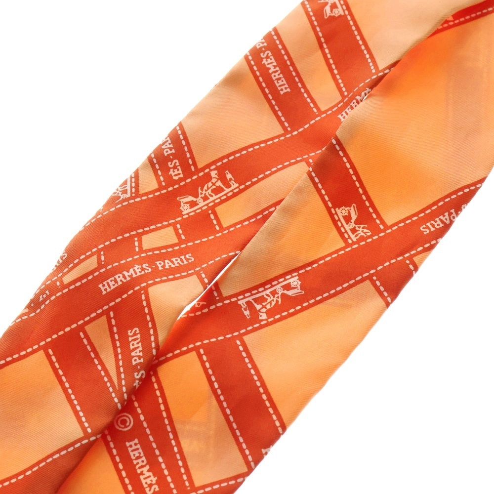 HERMES(エルメス) ツイリー ボルデュック ロゴ 総柄プリント シルク スカーフ オレンジ