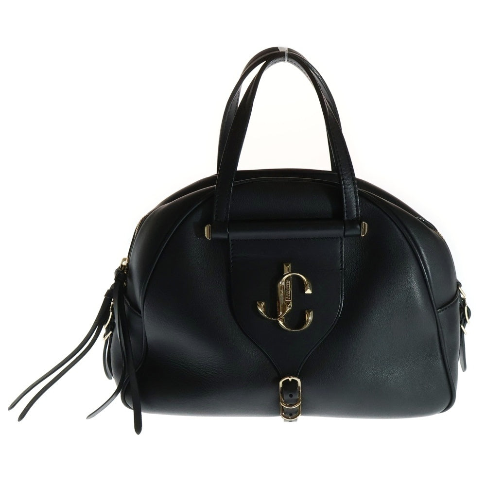 JIMMY CHOO(ジミーチュウ) ヴァレンヌ ボーリング JCロゴプレート レザー 2WAY ハンド ショルダーバッグ ゴールド金具 ブラック