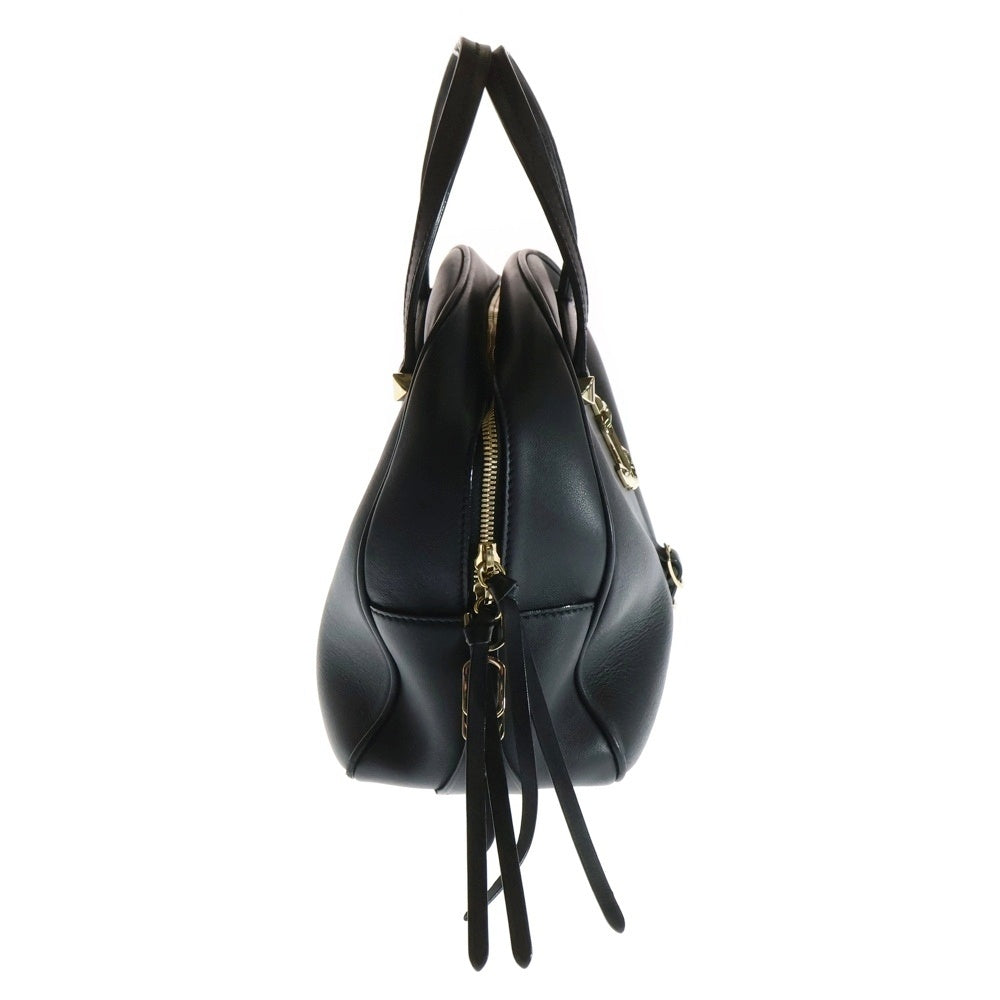 JIMMY CHOO(ジミーチュウ) ヴァレンヌ ボーリング JCロゴプレート レザー 2WAY ハンド ショルダーバッグ ゴールド金具 ブラック