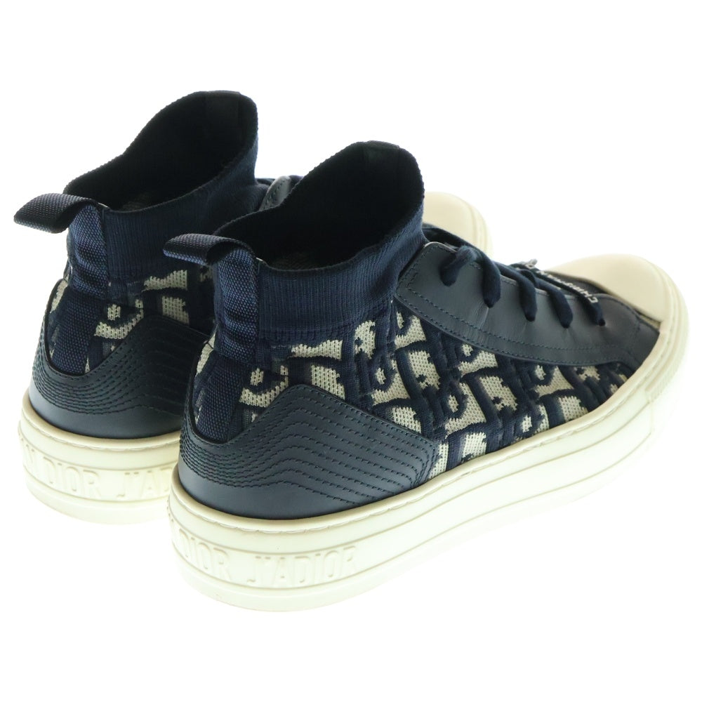 Christian Dior(クリスチャンディオール) Walk'n'Dior ウォーキンディオール オブリーク トロッター柄 レザー ニット ミッドカットスニーカー シューズ ネイビー/ホワイト レディース KCK233TOK56B36