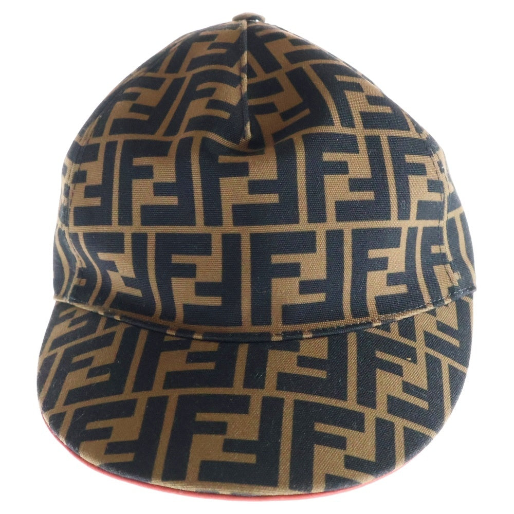 FENDI(フェンディ) ズッカ柄 ベースボールキャップ 帽子 ブラウン×ブラック ポリエステル FXQ768