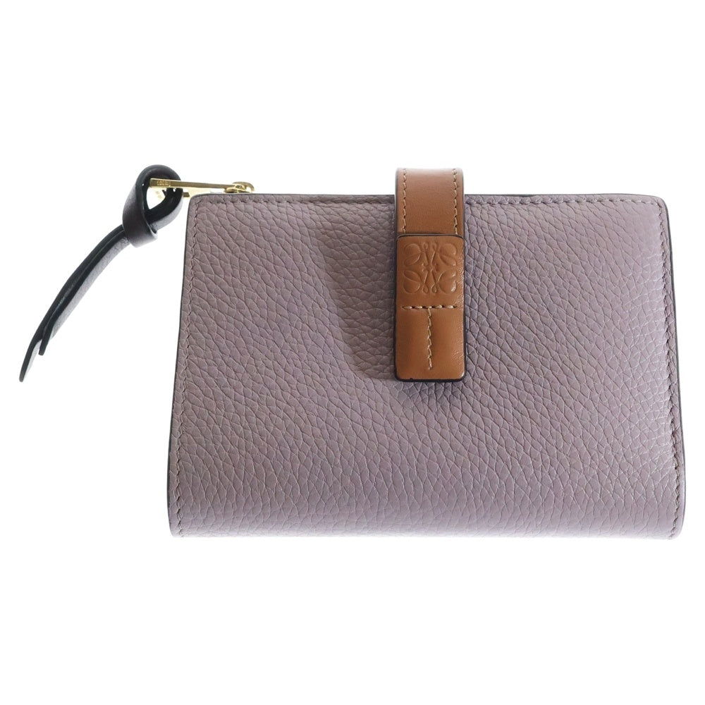 LOEWE(ロエベ) バイフォールド 二つ折り財布 コンパクトウォレット コインケース ライトパープル×ブラウン ダーティモーヴ×タン レザー ゴールド金具 C660P30X02