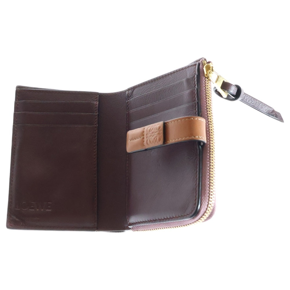 LOEWE(ロエベ) バイフォールド 二つ折り財布 コンパクトウォレット コインケース ライトパープル×ブラウン ダーティモーヴ×タン レザー ゴールド金具 C660P30X02