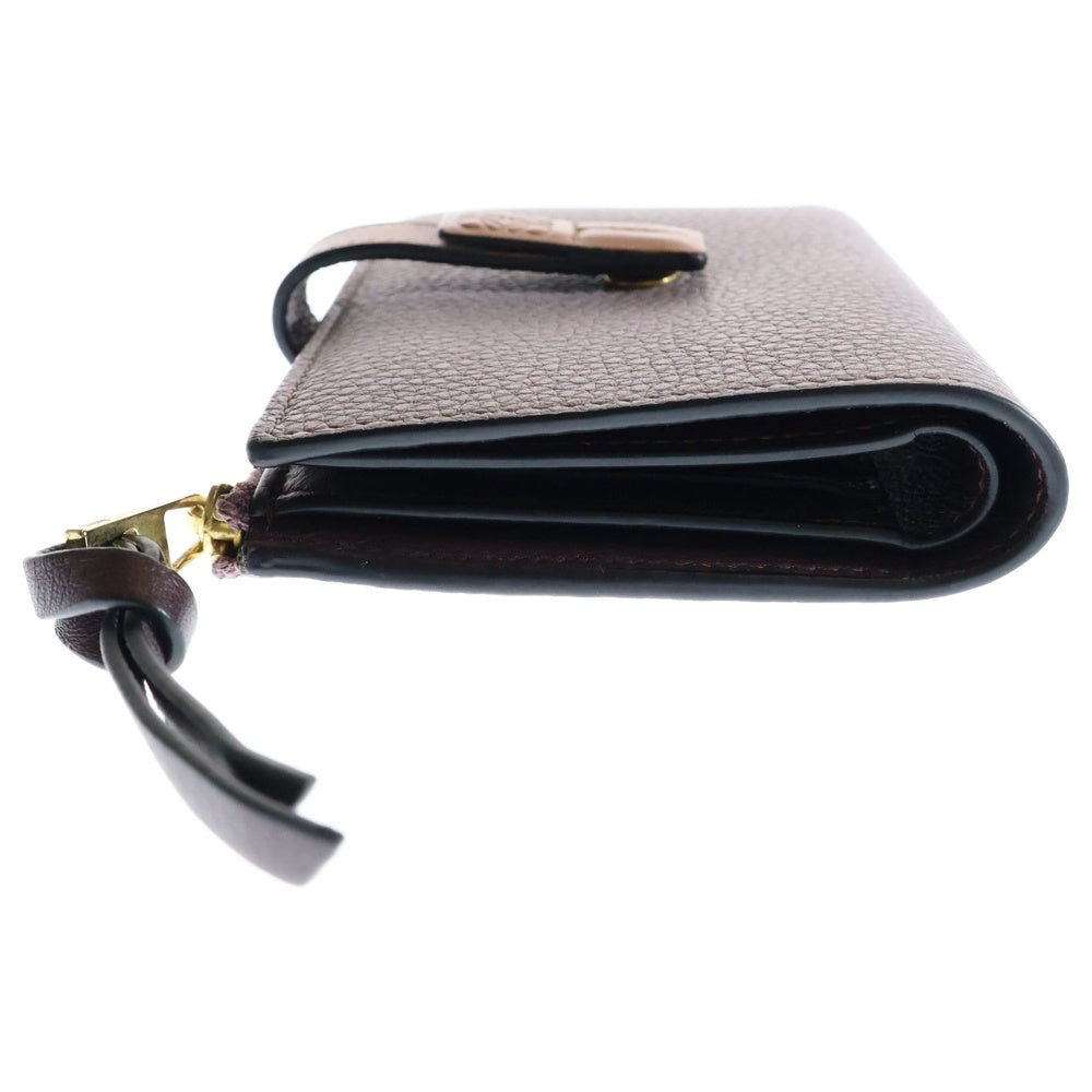 LOEWE(ロエベ) バイフォールド 二つ折り財布 コンパクトウォレット コインケース ライトパープル×ブラウン ダーティモーヴ×タン レザー ゴールド金具 C660P30X02