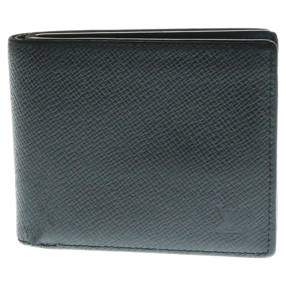 LOUIS VUITTON(ルイヴィトン) タイガ ポルトフォイユ・アメリゴ NM コンパクトウォレット 二つ折り財布 カードケース ブラック レザー シルバー金具 M62045