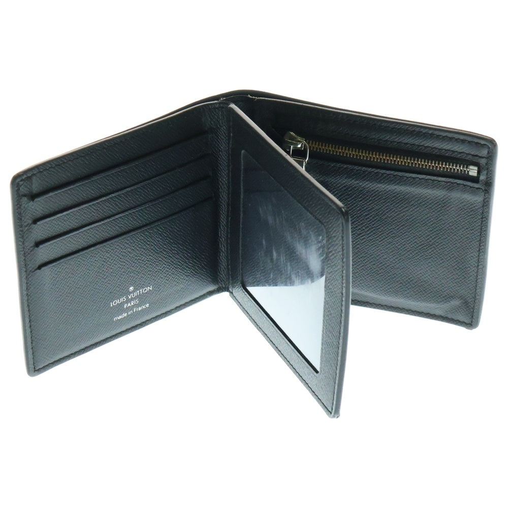 LOUIS VUITTON(ルイヴィトン) タイガ ポルトフォイユ・アメリゴ NM コンパクトウォレット 二つ折り財布 カードケース ブラック レザー シルバー金具 M62045