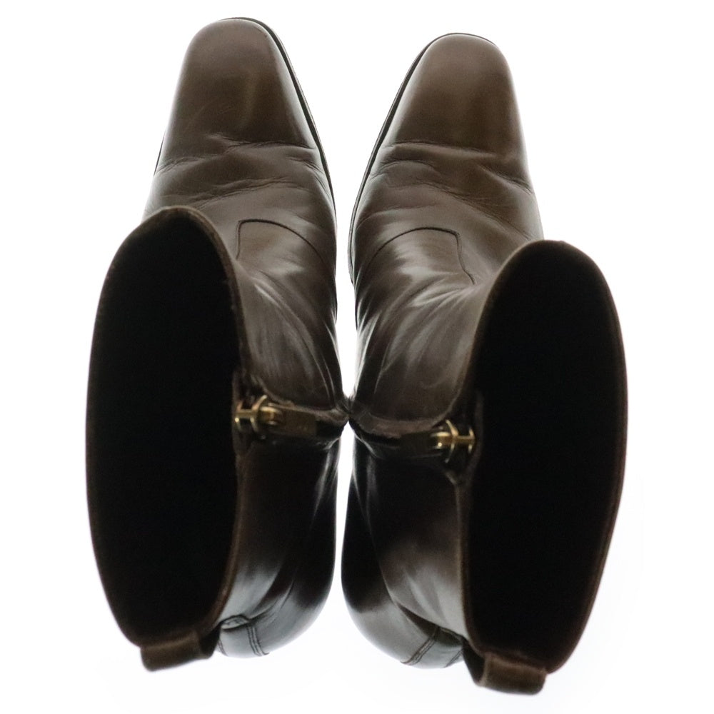 YVES SAINT LAURENT(イヴサンローラン) レザー ヒール サイドジップ ショートブーツ シューズ ブラウン