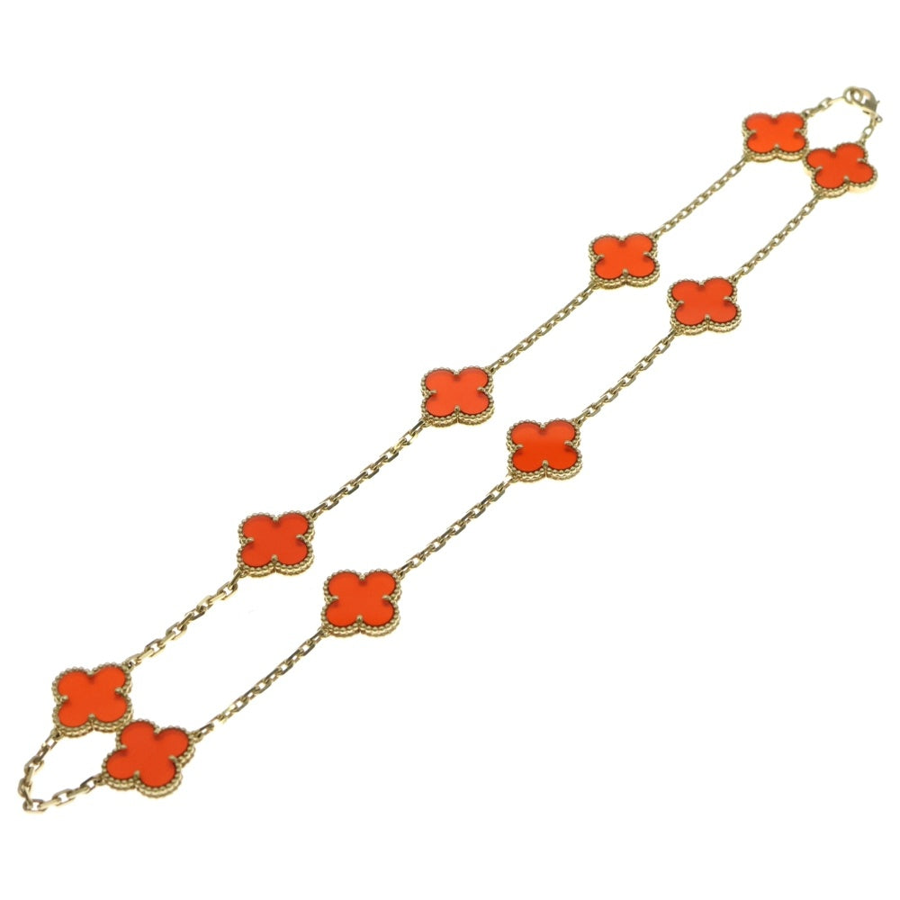 Van Cleef & Arpels(ヴァンクリーフアンドアーペル) ヴィンテージアルハンブラ 10P カーネリアン ネックレス K18YG イエローゴールド/レッド VCARD40600