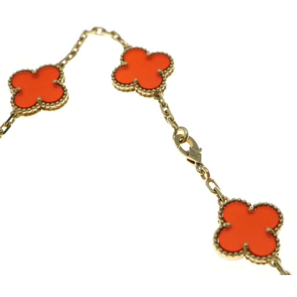 Van Cleef & Arpels(ヴァンクリーフアンドアーペル) ヴィンテージアルハンブラ 10P カーネリアン ネックレス K18YG イエローゴールド/レッド VCARD40600