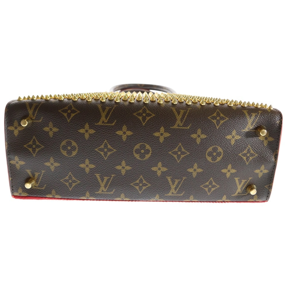 LOUIS VUITTON(ルイヴィトン) ×Christian Louboutin クリスチャンルブタン モノグラムスタッズ アイコノクラスト ハラコレザーハンドバッグ ブラウン/レッド レディース M41234