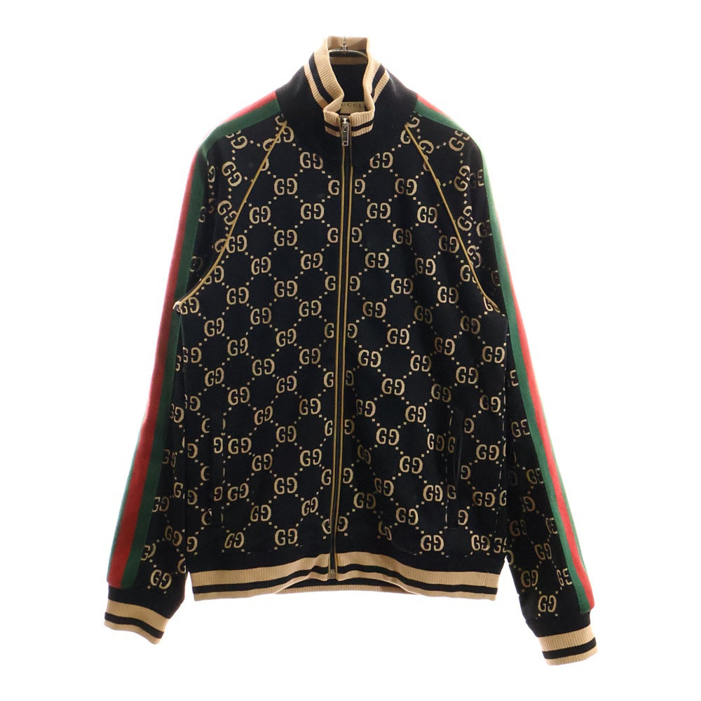 GUCCI(グッチ) 22AW GG総柄ジャガード シェリーライン コットンジャージ ジップアップ トラックジャケット ブラック/ベージュ 695955