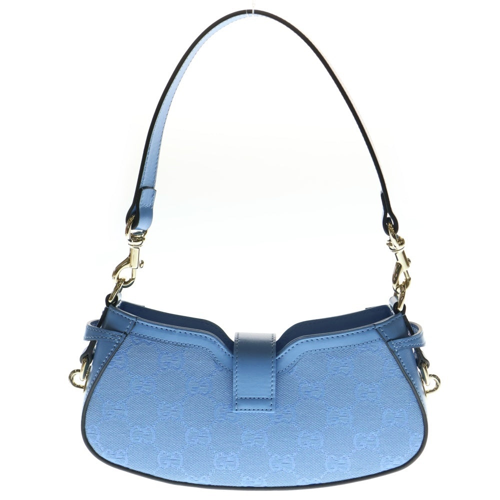 GUCCI(グッチ) GGキャンバス ムーンサイド レザー切替キャンバスミニショルダーバッグ ハンドバッグ ブルー レディース 786035