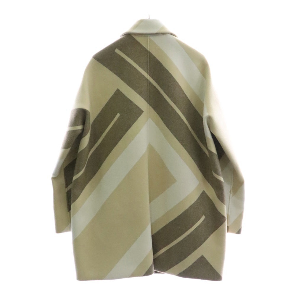 HERMES(エルメス) 22AW MOSAIQUE モザイク 総柄 シルク混 ウール ラグランスリーブ ジップアップ ステンカラーコート ベージュ 2H0133DI