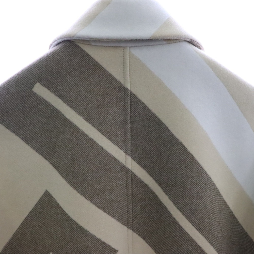 HERMES(エルメス) 22AW MOSAIQUE モザイク 総柄 シルク混 ウール ラグランスリーブ ジップアップ ステンカラーコート ベージュ 2H0133DI