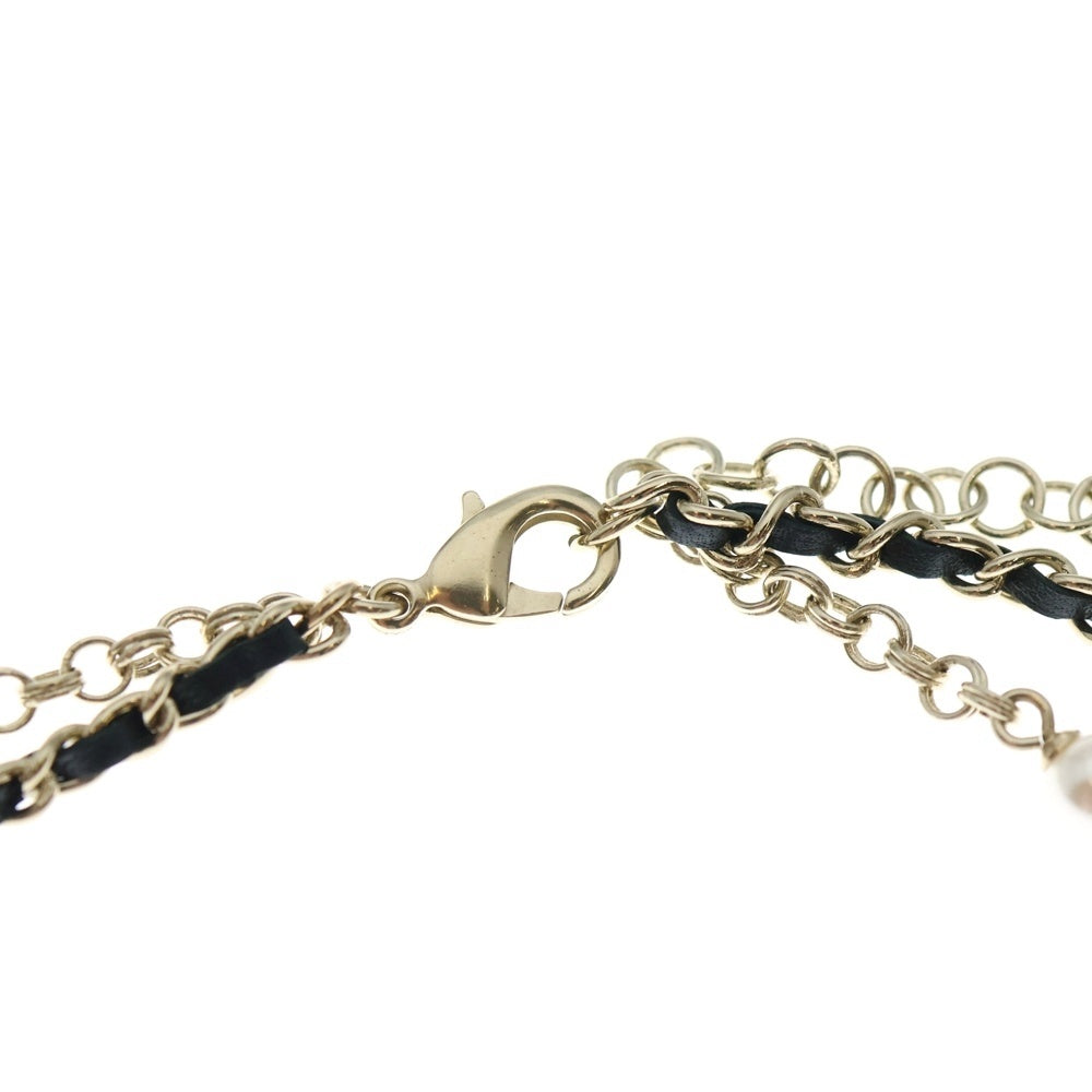 CHANEL(シャネル) ココマーク リボンチャーム フェイクパールネックレス ゴールド チェーン GP A22S