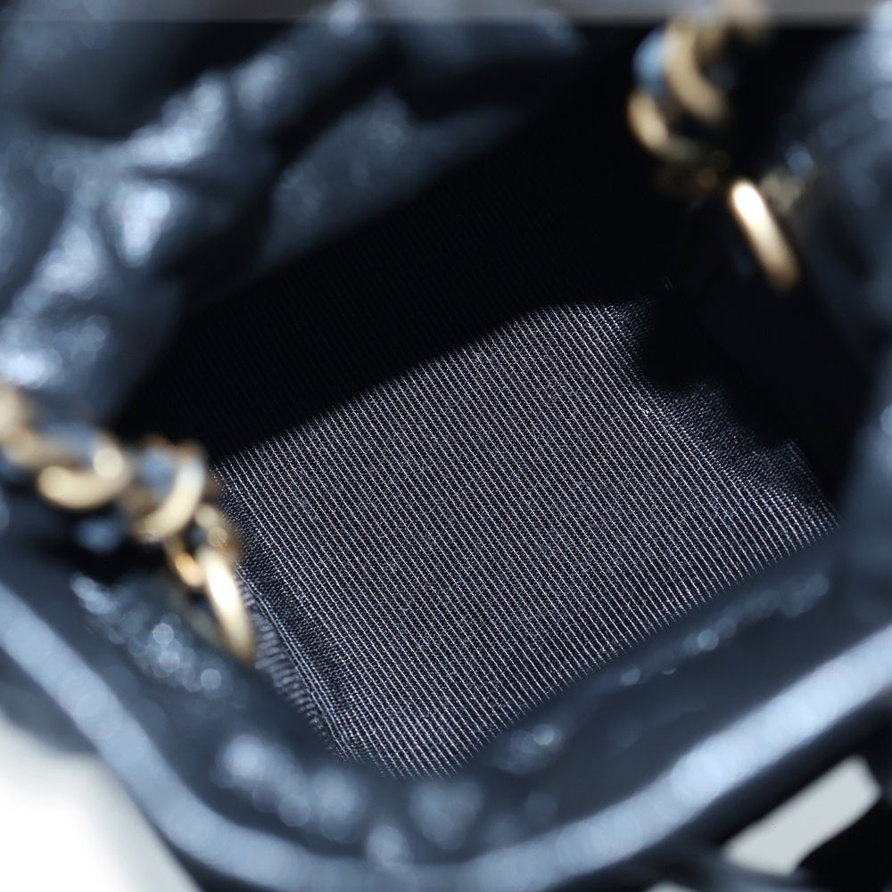 CHANEL(シャネル) ミニマトラッセ 巾着バッグ ミニキューブ チェーンショルダーバッグ ブラック ラムスキン ゴールド金具 レディース