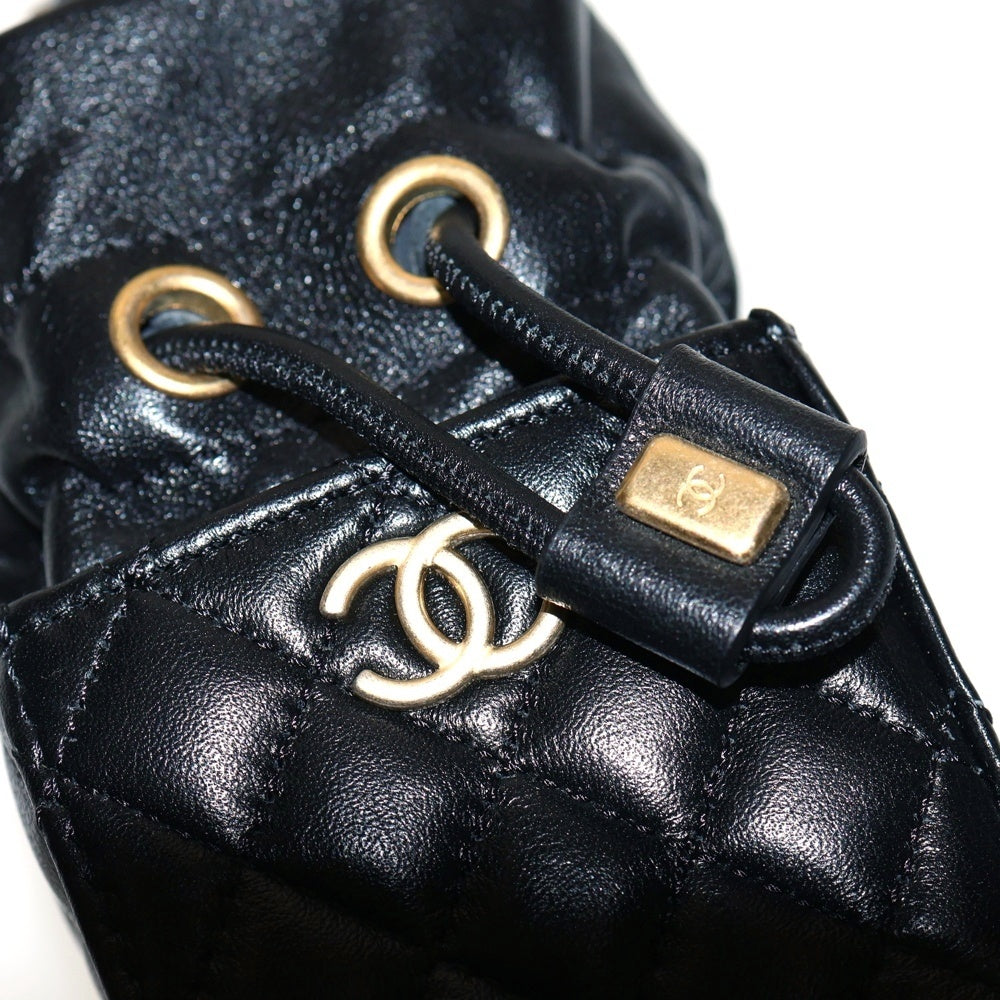 CHANEL(シャネル) ミニマトラッセ 巾着バッグ ミニキューブ チェーンショルダーバッグ ブラック ラムスキン ゴールド金具 レディース