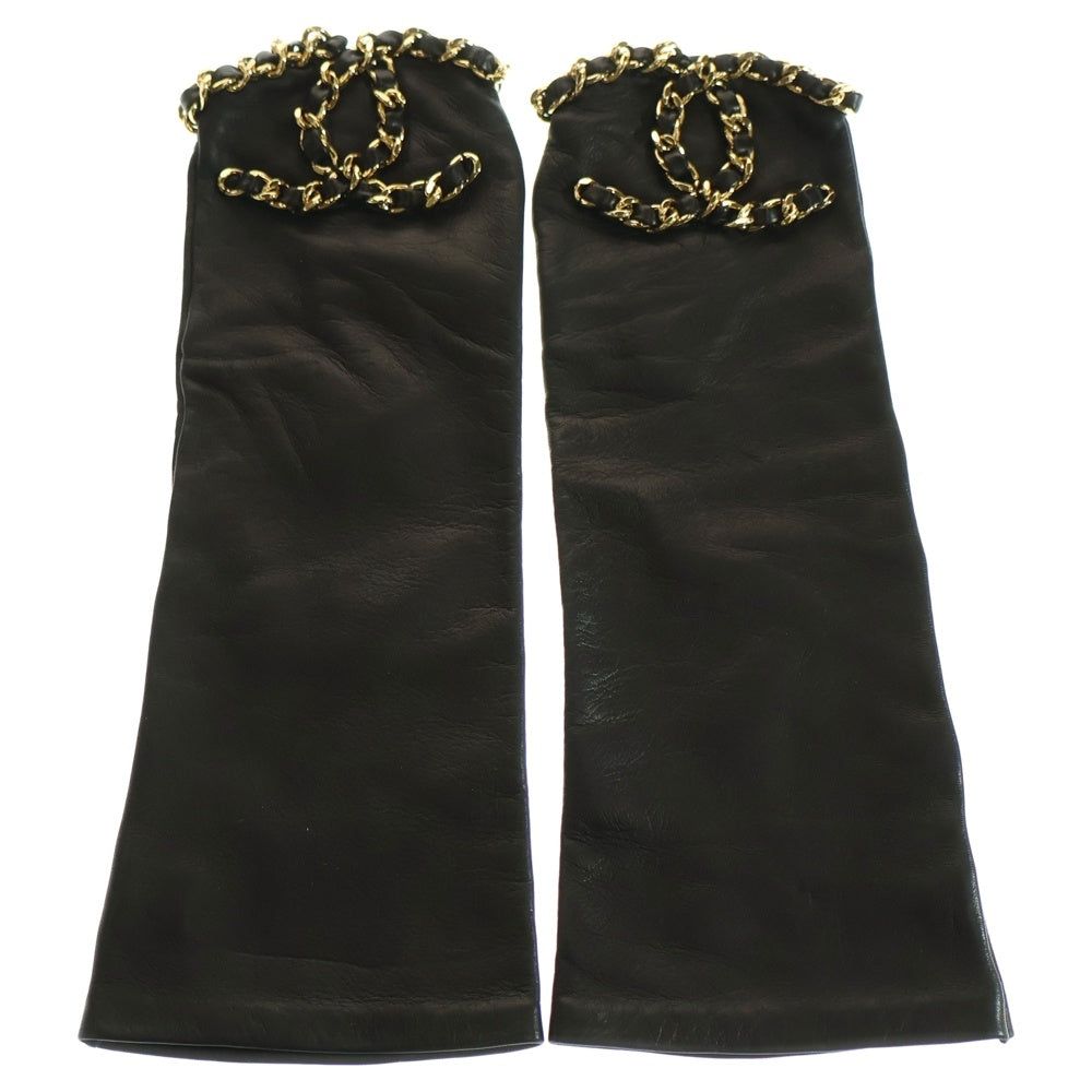 CHANEL(シャネル) ココマーク チェーン フィンガーレスグローブ レザーグローブ ブラック GP