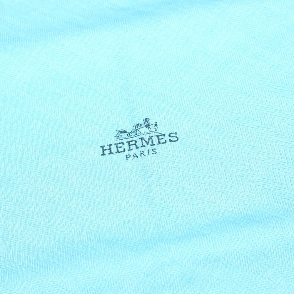 HERMES(エルメス) トライアングル ロゴ スカーフ ストール ライトブルー シルク