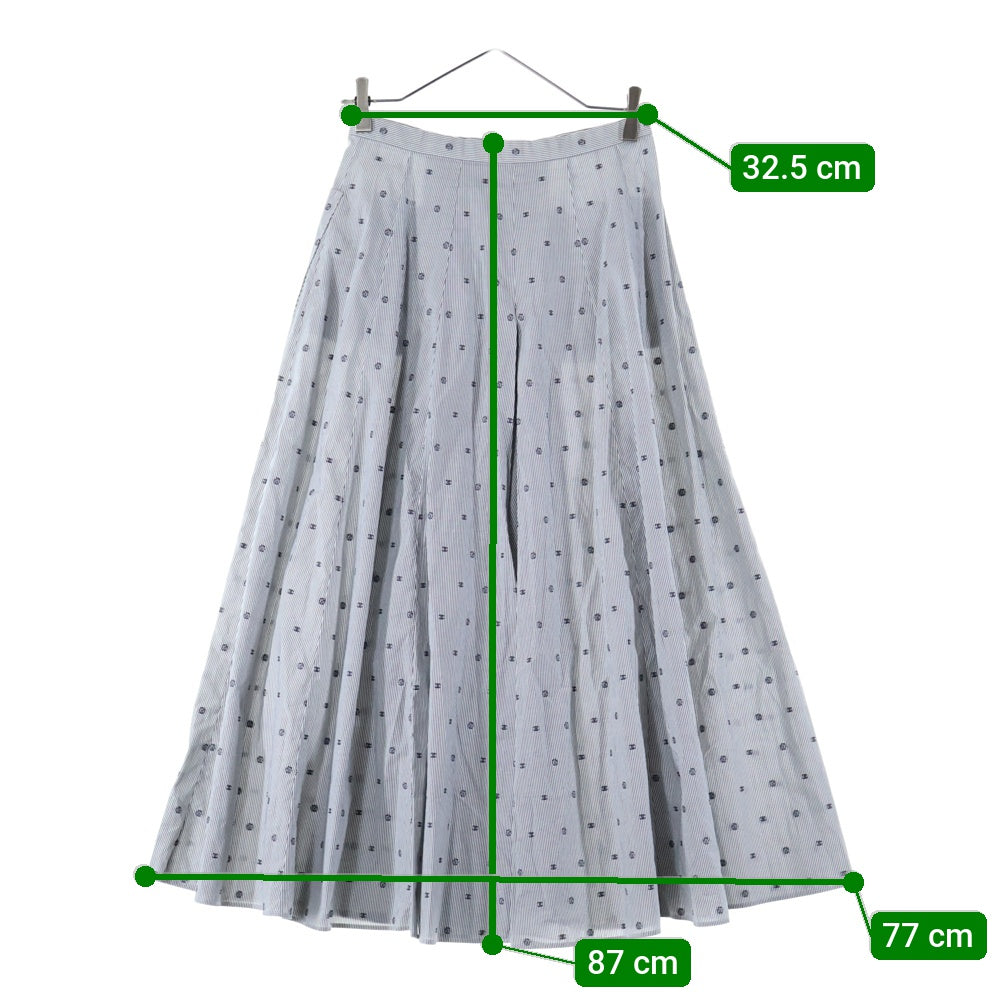 CHANEL(シャネル) ココマークボタン カメリア ストライプ 総柄 フレア ロング スカート グレー レディース P72601V63866