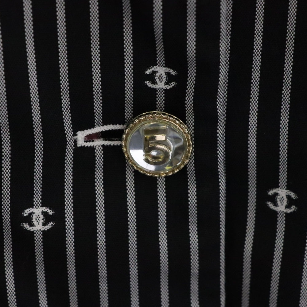 CHANEL(シャネル) ココマーク ストライプ 総柄 ツイード切り替え No.5ボタン 3B 半袖 テーラードジャケット ブラック/ピンク レディース P70675V61802