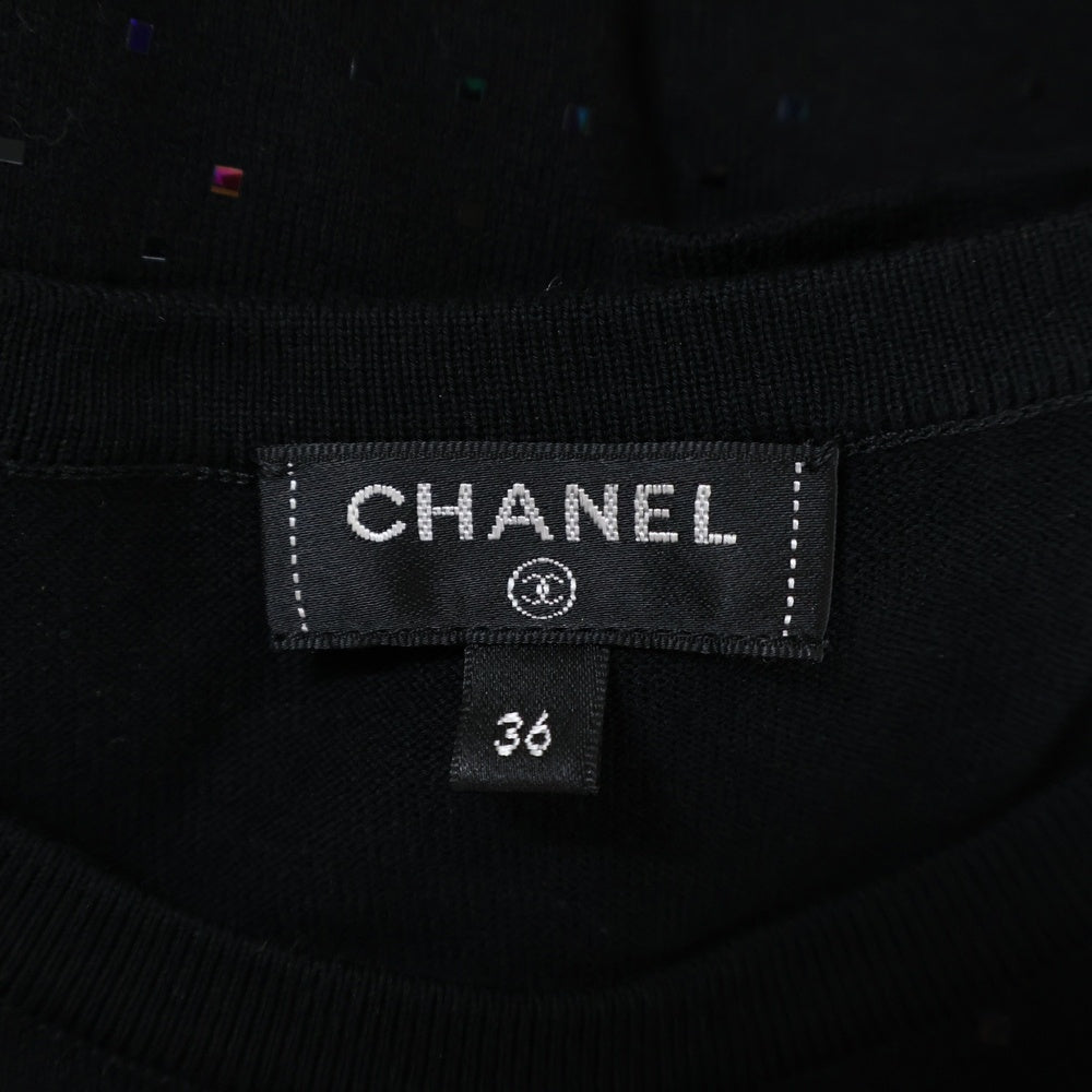 CHANEL(シャネル) ココマーク ロゴ ラメ クルーネック 半袖 ニット ロングワンピース ドレス ブラック レディース P70461K10042