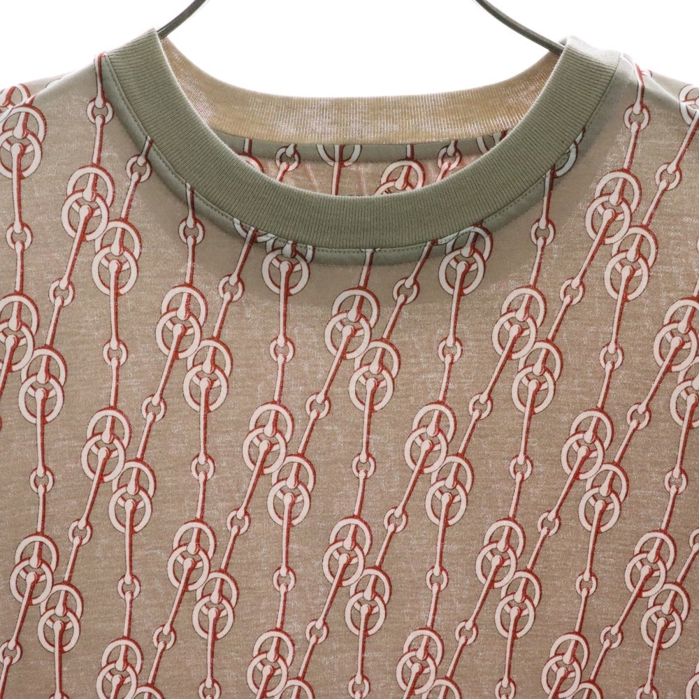 HERMES(エルメス) CLIQUETIS クリケティス チェーン 馬具 総柄プリント クルーネック 半袖ワンピース ベージュ レディース 2E4501DG