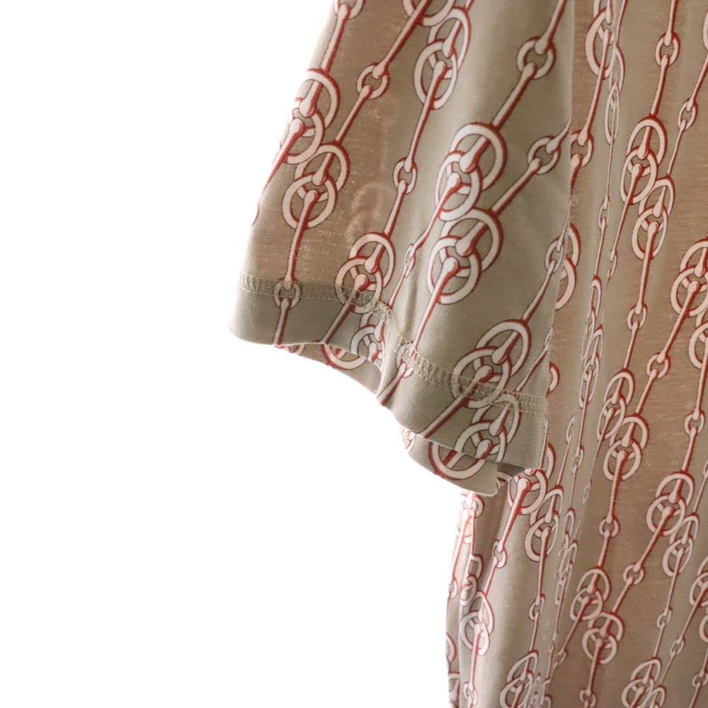 HERMES(エルメス) CLIQUETIS クリケティス チェーン 馬具 総柄プリント クルーネック 半袖ワンピース ベージュ レディース 2E4501DG