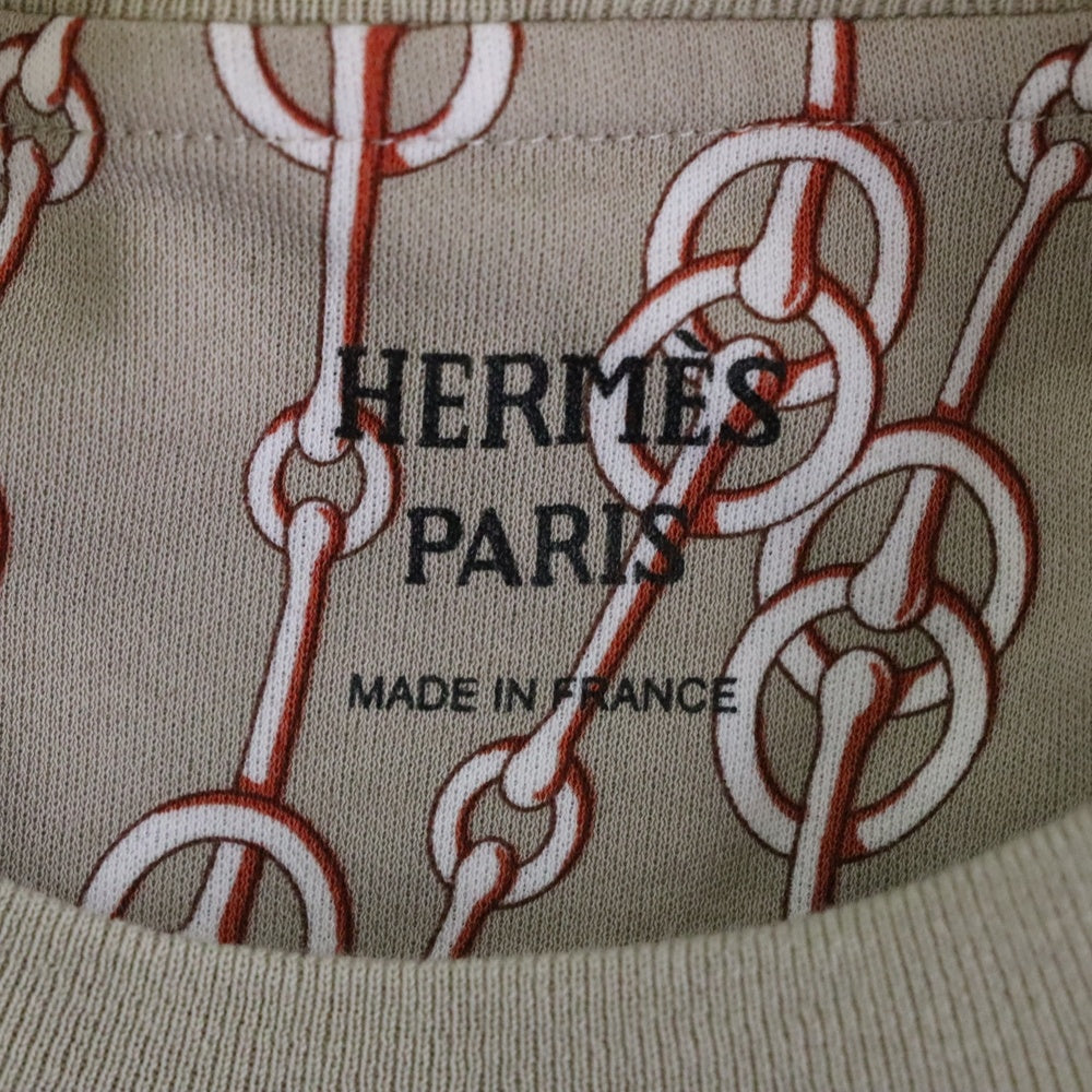 HERMES(エルメス) CLIQUETIS クリケティス チェーン 馬具 総柄プリント クルーネック 半袖ワンピース ベージュ レディース 2E4501DG