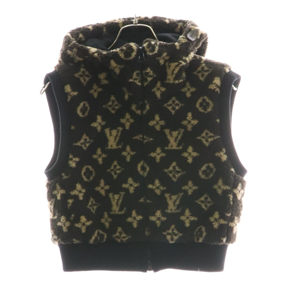 LOUIS VUITTON(ルイヴィトン) 24SS モノグラム総柄 テディ ノースリーブ ボア フーデッド ジップアップ ジャケット ベスト ブラウン RW241W GP1 FQJA04