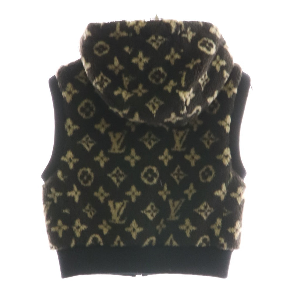 LOUIS VUITTON(ルイヴィトン) 24SS モノグラム総柄 テディ ノースリーブ ボア フーデッド ジップアップ ジャケット ベスト ブラウン RW241W GP1 FQJA04