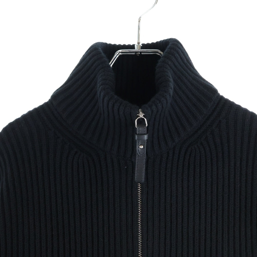 HERMES(エルメス) 22AW Hロゴパッチ ポケット ジップアップ ウール ドライバーズ ニット ジャケット ブラック 2H2204DA