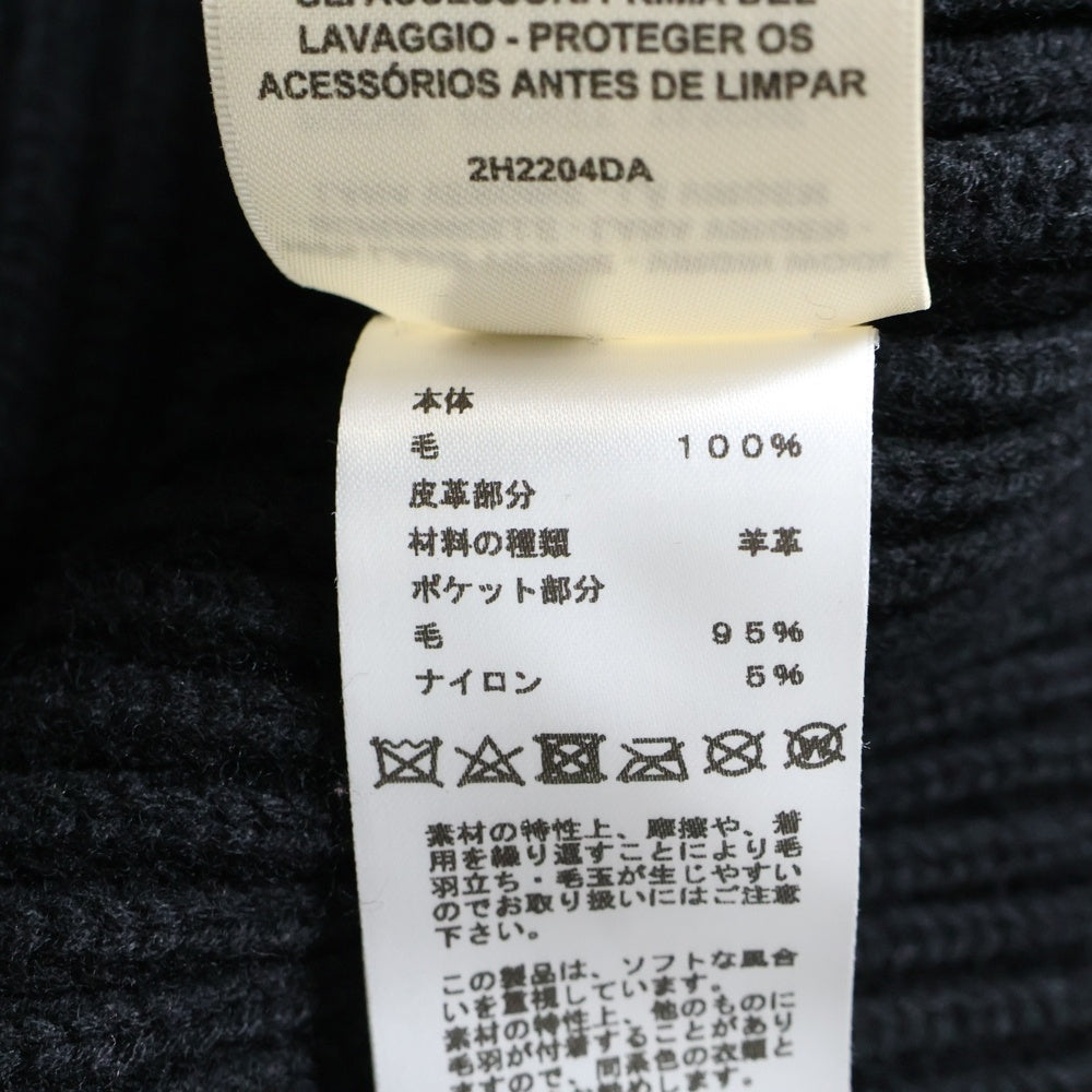 HERMES(エルメス) 22AW Hロゴパッチ ポケット ジップアップ ウール ドライバーズ ニット ジャケット ブラック 2H2204DA