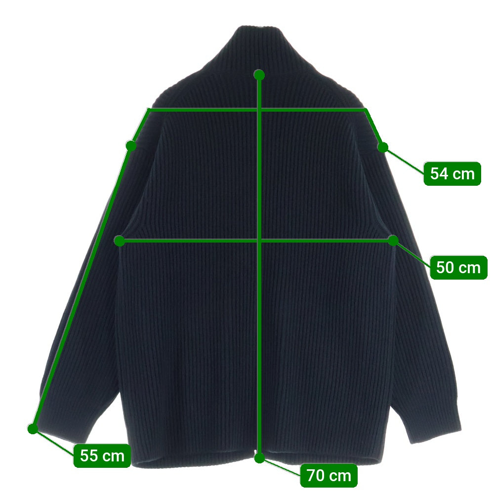 HERMES(エルメス) 22AW Hロゴパッチ ポケット ジップアップ ウール ドライバーズ ニット ジャケット ブラック 2H2204DA