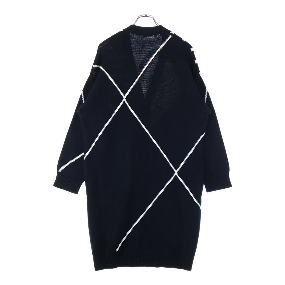 HERMES(エルメス) カシミヤニット 総柄 ロング カーディガン ブラック/ホワイト