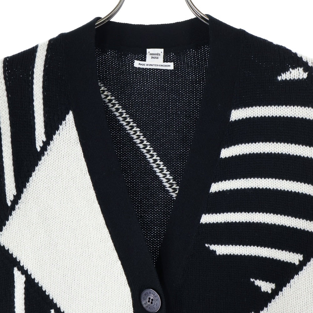 HERMES(エルメス) カシミヤニット 総柄 ロング カーディガン ブラック/ホワイト