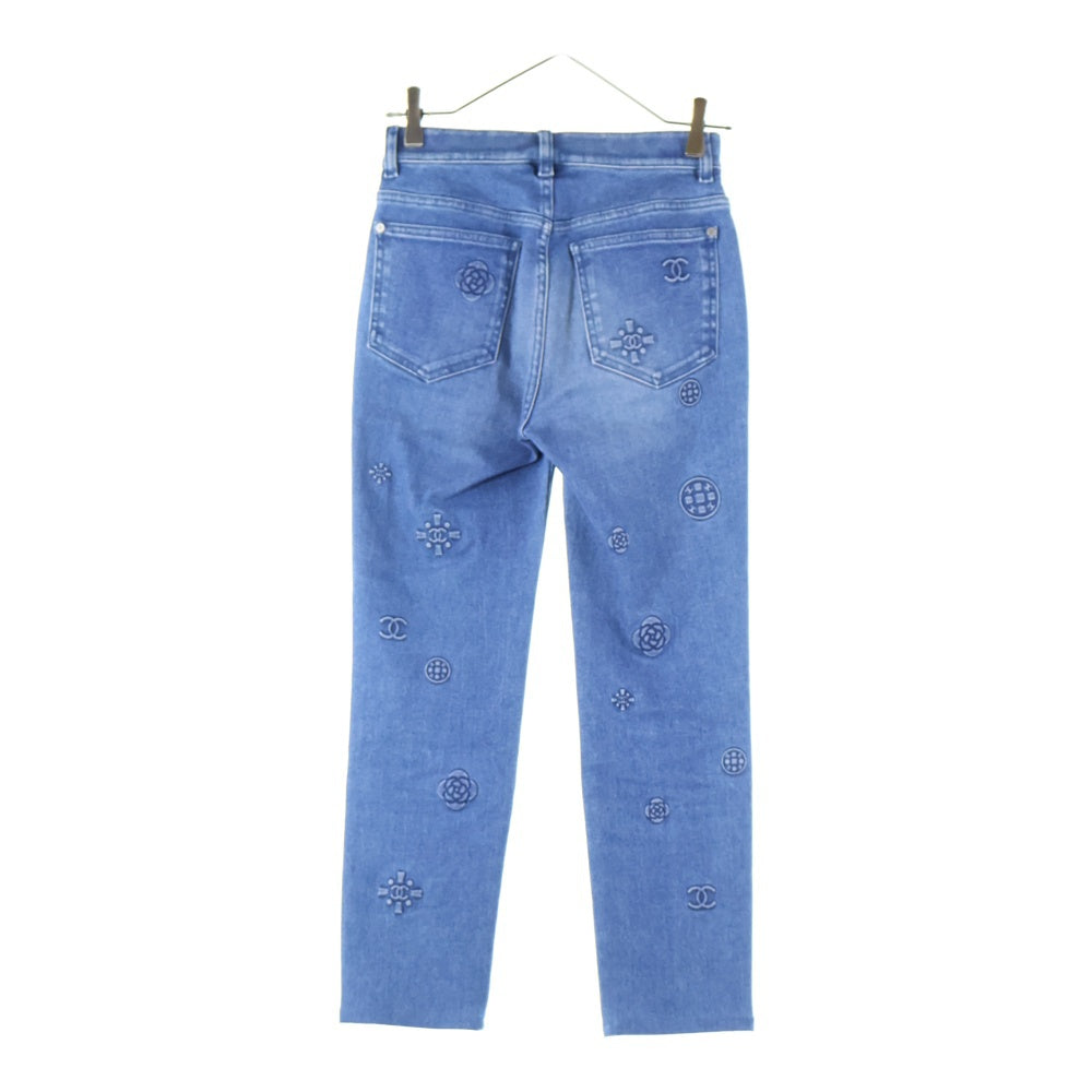 CHANEL(シャネル) ココマーク カメリア エンボス ストレッチ スリムスキニー デニムパンツ ジーンズ インディゴ レディース P70206V61785