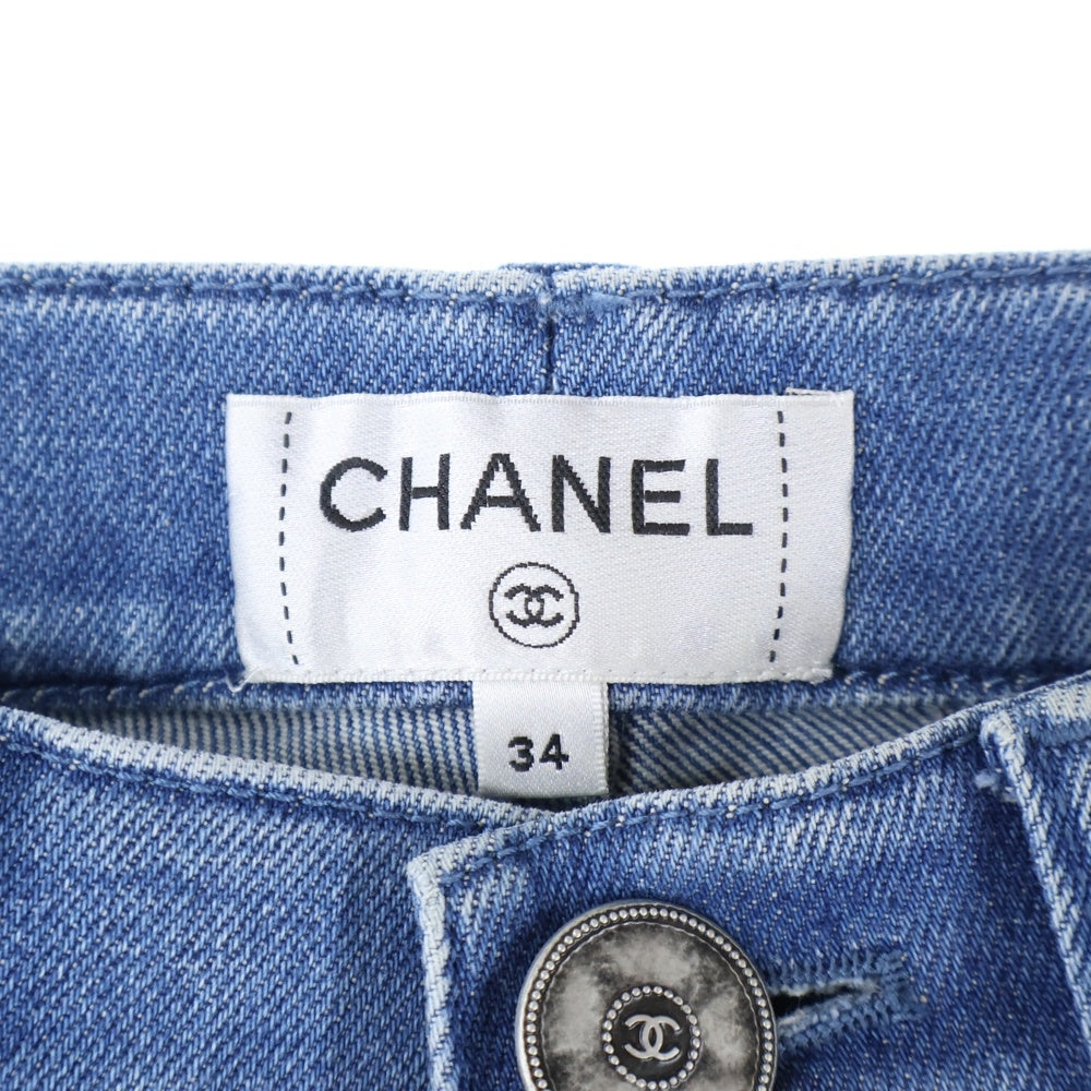 CHANEL(シャネル) ココマーク カメリア エンボス ストレッチ スリムスキニー デニムパンツ ジーンズ インディゴ レディース P70206V61785
