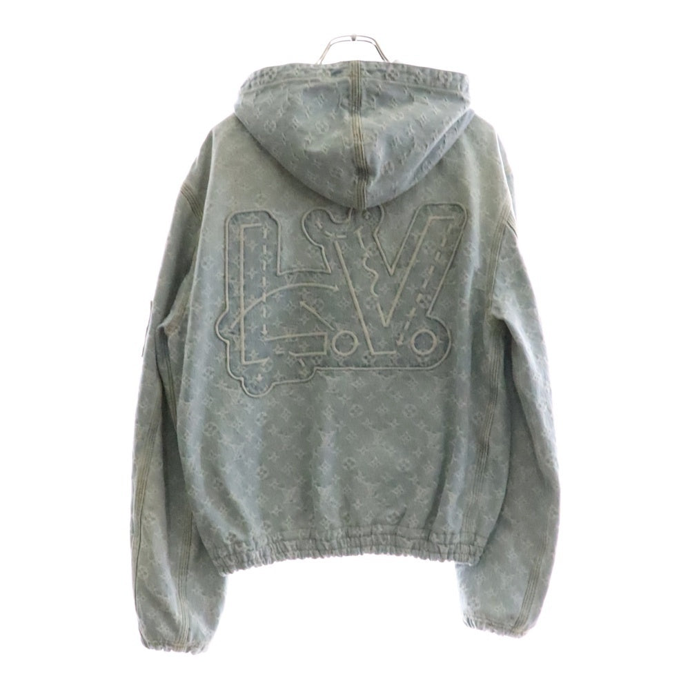 LOUIS VUITTON(ルイヴィトン) 21AW ×NBA モノグラム総柄 デニム ワッペンロゴ フーデッド ジップアップ ジャケット パーカー インディゴ RM212M UZD HLA01W