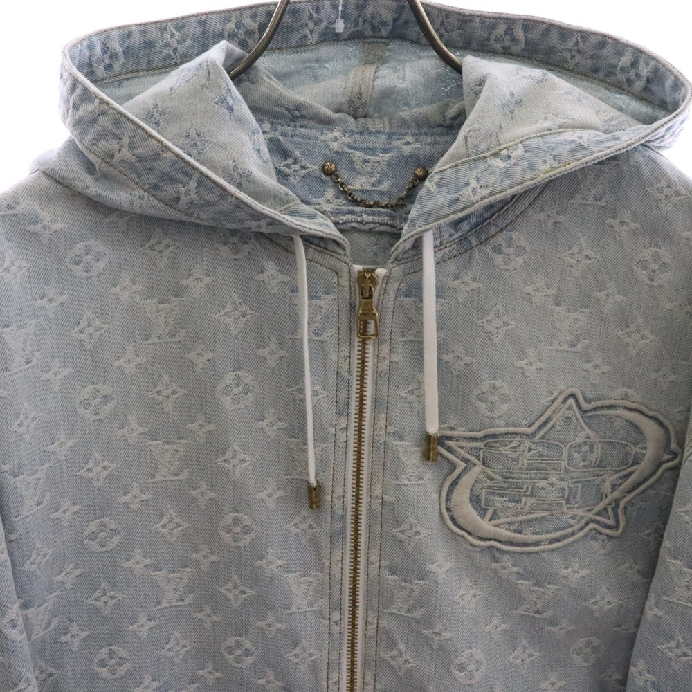 LOUIS VUITTON(ルイヴィトン) 21AW ×NBA モノグラム総柄 デニム ワッペンロゴ フーデッド ジップアップ ジャケット パーカー インディゴ RM212M UZD HLA01W