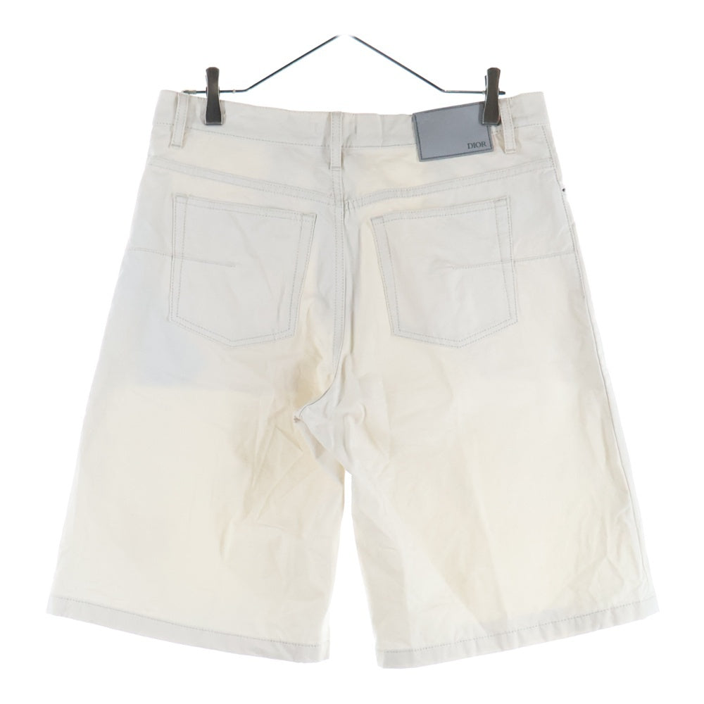 Christian Dior(クリスチャンディオール) CDハートロゴ刺繍 コットン ワイド ストレート ボタンフライ ハーフ ショートパンツ ショーツ ホワイト 313D008D384X