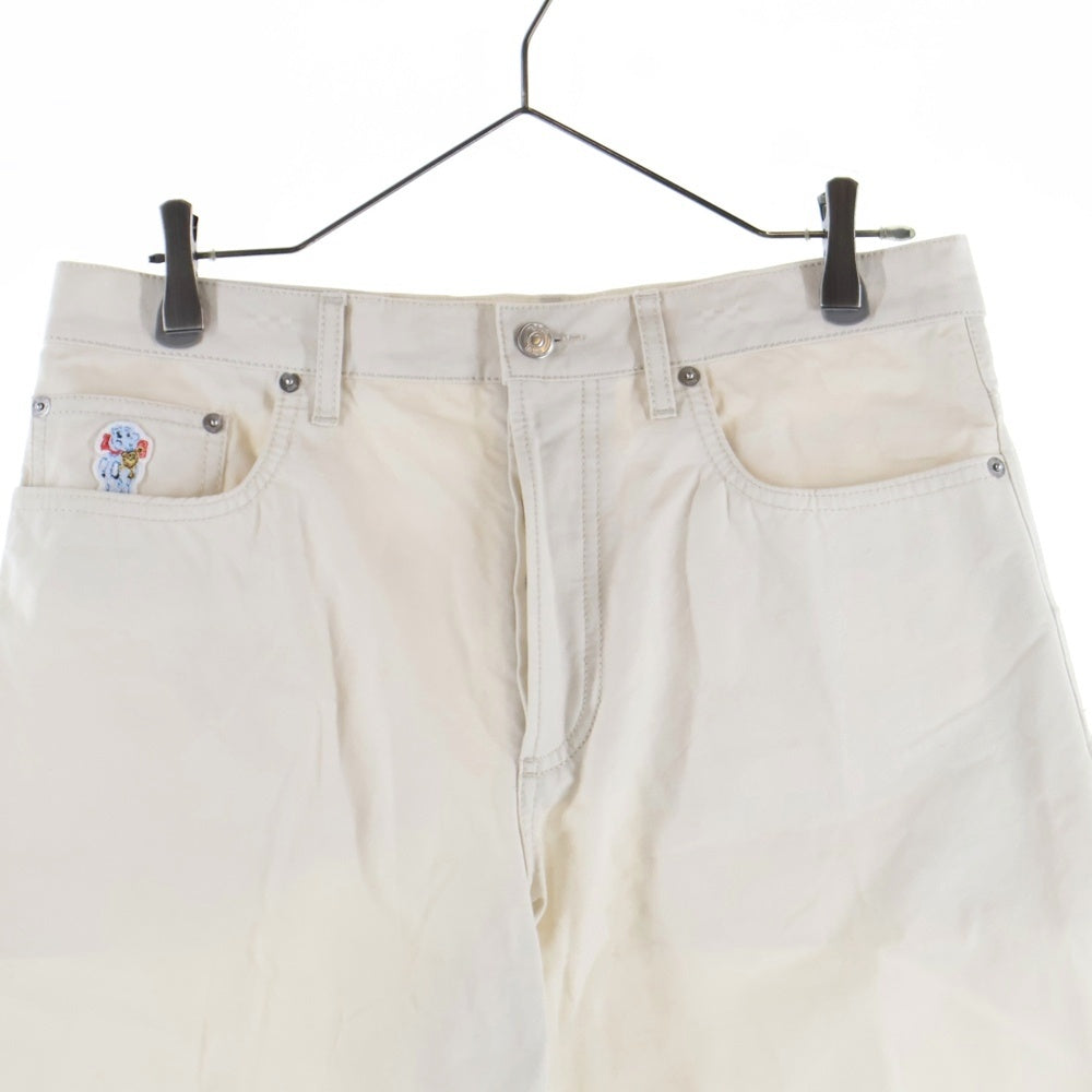 Christian Dior(クリスチャンディオール) CDハートロゴ刺繍 コットン ワイド ストレート ボタンフライ ハーフ ショートパンツ ショーツ ホワイト 313D008D384X