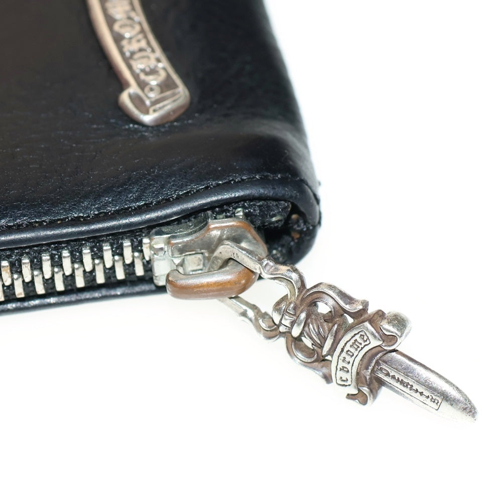 CHROME HEARTS(クロムハーツ) TINY ZIP タイニージップ クロスパッチ付き ダガージップ レザー コンパクトウォレット 財布 ブラック/シルバー