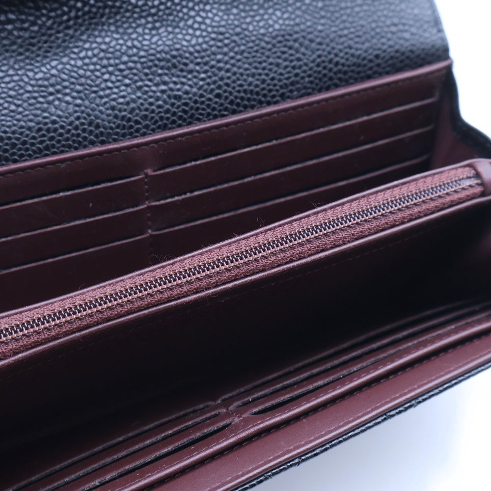 CHANEL(シャネル) マトラッセ クラシック ココマーク キャビアスキン レザー ロングウォレット 二つ折り長財布 ゴールド金具 ブラック 24番台