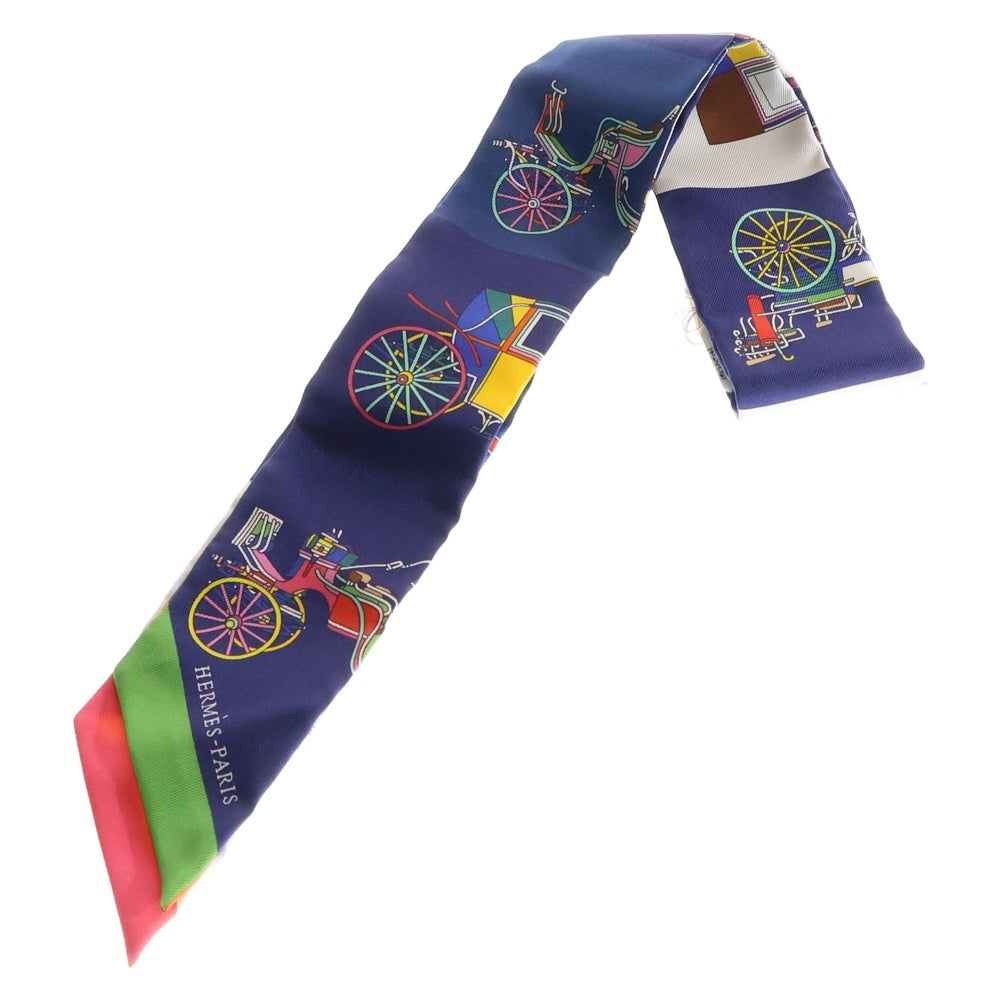 HERMES(エルメス) ツイリー VOITURES EXQUISES 精巧な馬車 スカーフ ネイビー×ホワイト マルチカラー シルク