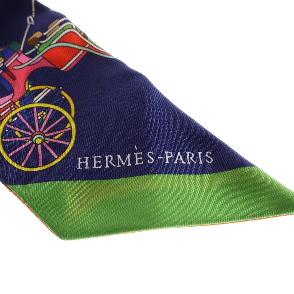 HERMES(エルメス) ツイリー VOITURES EXQUISES 精巧な馬車 スカーフ ネイビー×ホワイト マルチカラー シルク