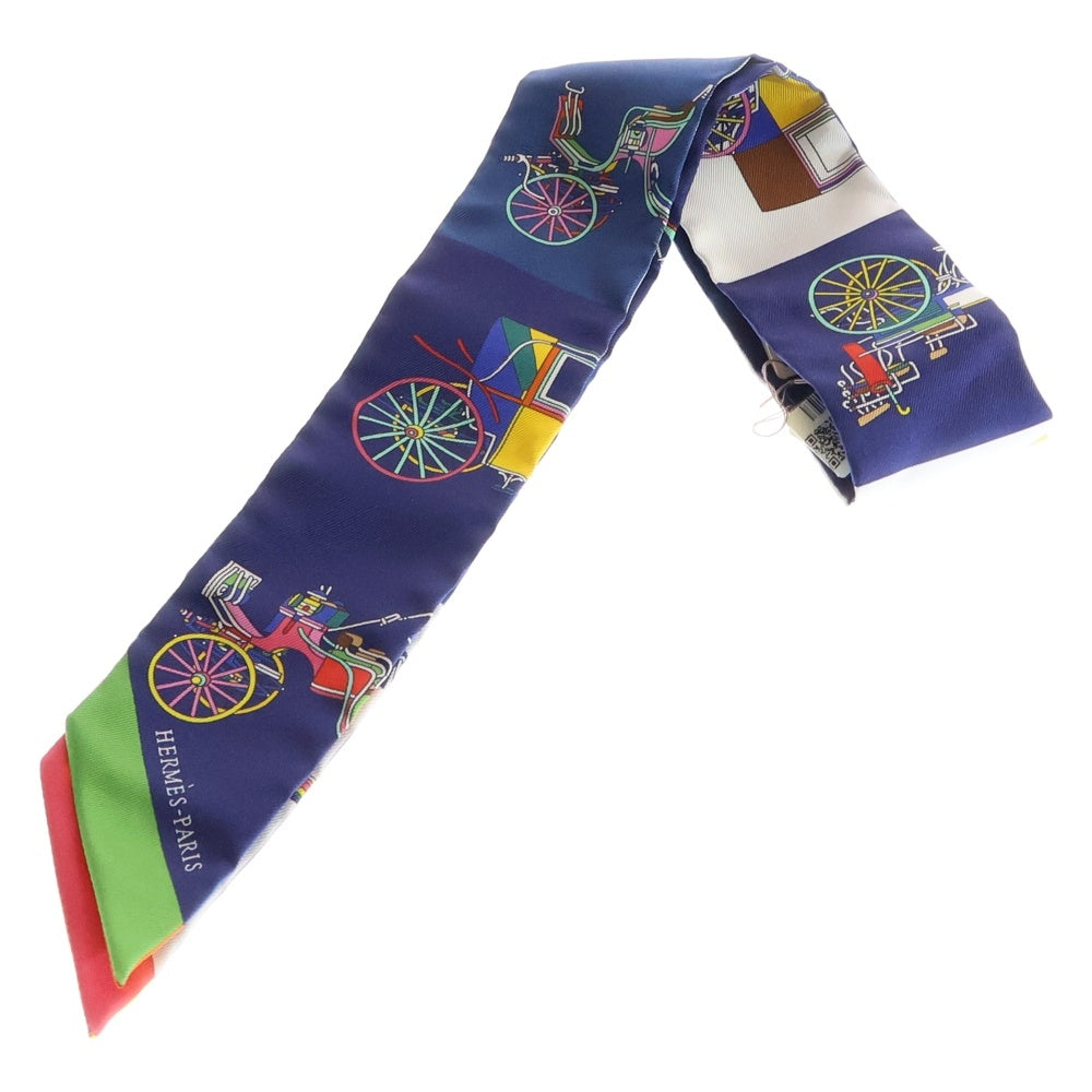 HERMES(エルメス) ツイリー VOITURES EXQUISES 精巧な馬車 ブルー×ホワイト マルチカラー シルク