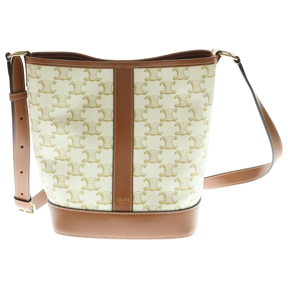 CELINE(セリーヌ) トリオンフ スモールバケット ハンドバッグ ワンショルダーバッグ ブラウン×ホワイト ゴールド金具 19144